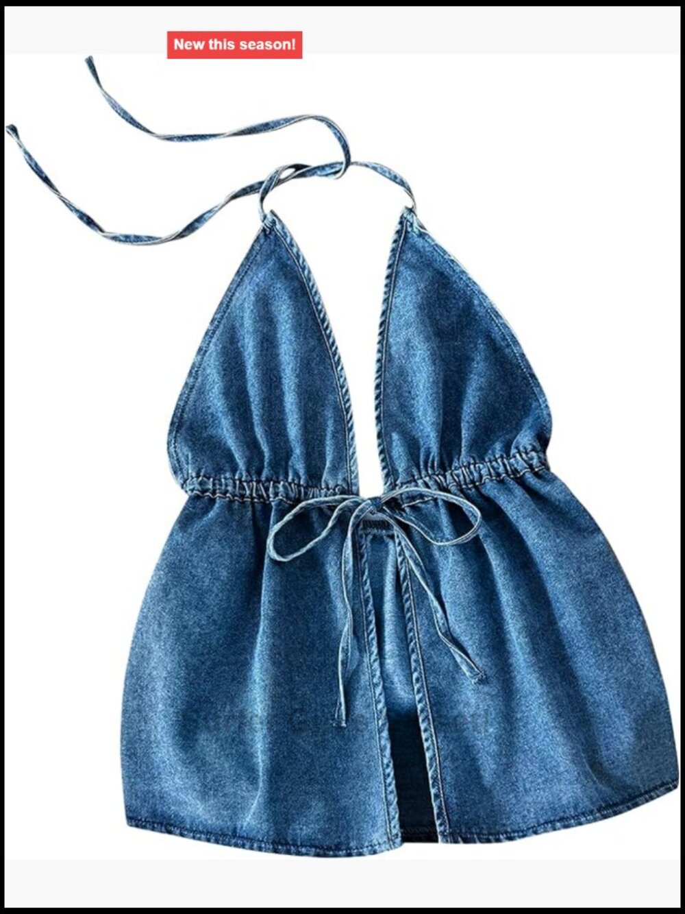 Women's Denim Halter Tank Top Self Tie Sleeveless Crop Jean Shirt